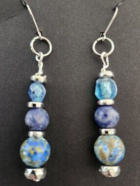 Drop Earrings Howlite Sodalite Handcrafted